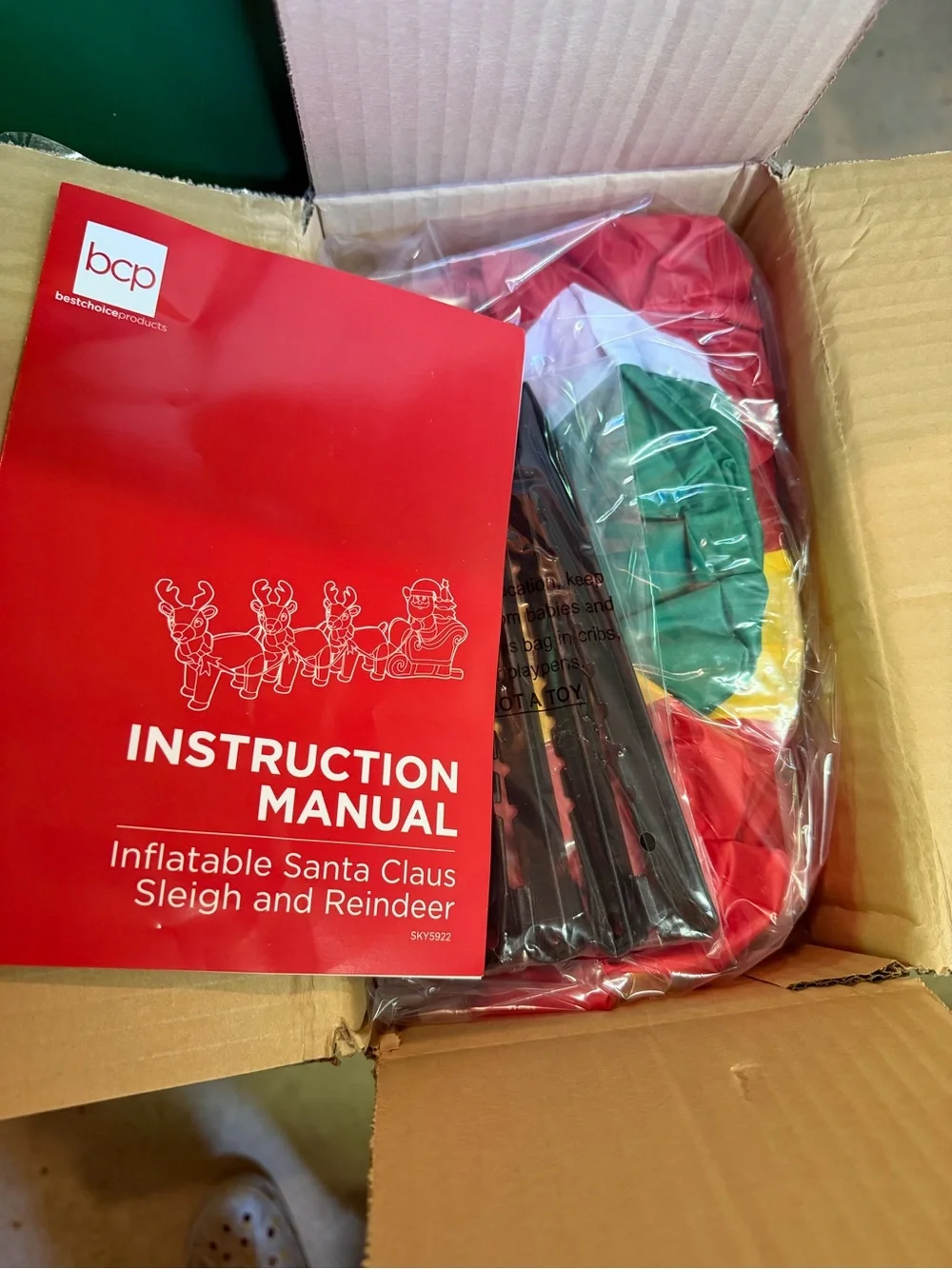 Inflatable Santa Claus Sleigh and Reindeer - Red and Green Holiday Decor